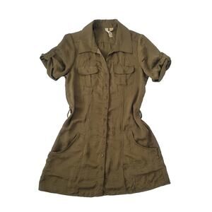 Y2k Eyeshadow Button Up Utility Shirt Dress Size S Green Military Grunge Safari